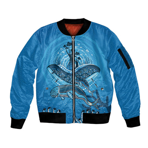 Aboriginal Ocean Dugong Sleeve Zip Bomber Jacket Dot Art Dreamtime Tree of Life