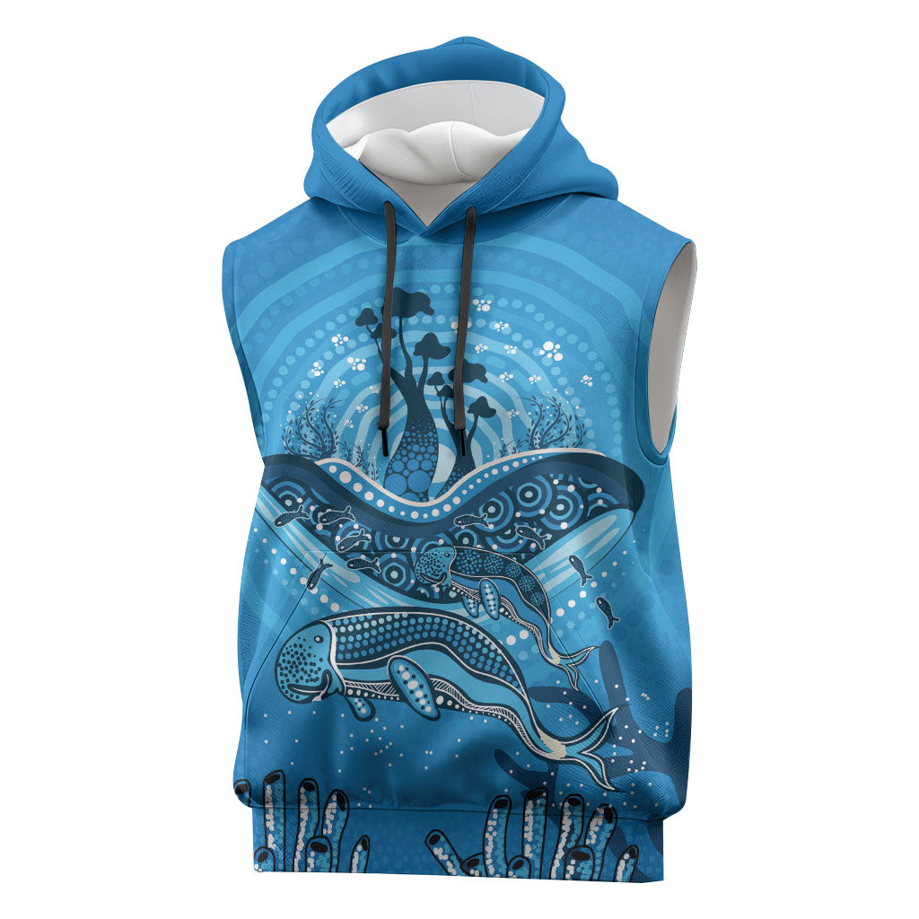 Aboriginal Ocean Dugong Sleeveless Hoodie Dot Art Dreamtime Tree of Life