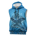Aboriginal Ocean Dugong Sleeveless Hoodie Dot Art Dreamtime Tree of Life