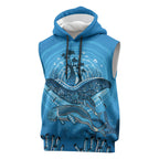 Aboriginal Ocean Dugong Sleeveless Hoodie Dot Art Dreamtime Tree of Life