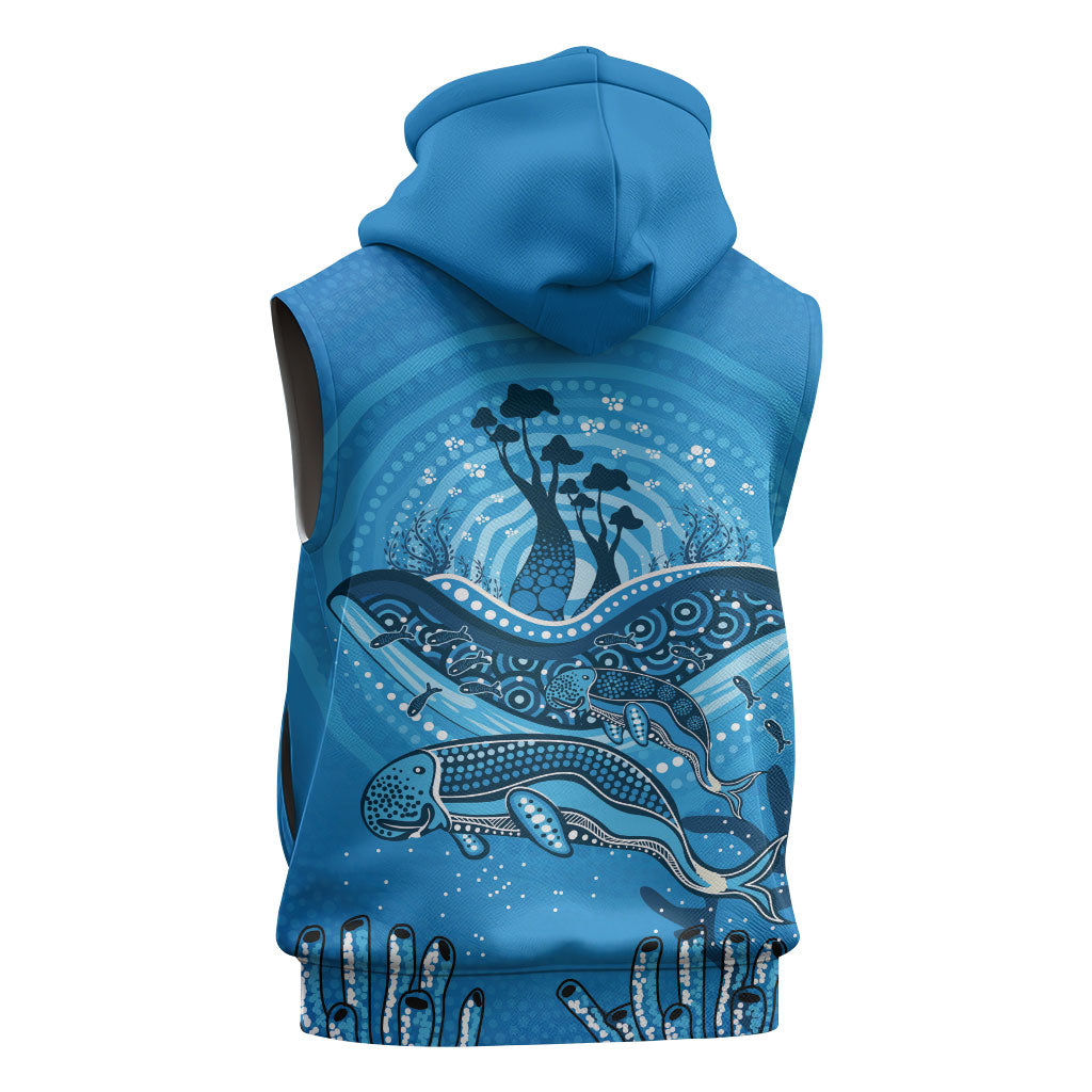 Aboriginal Ocean Dugong Sleeveless Hoodie Dot Art Dreamtime Tree of Life