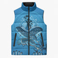 Aboriginal Ocean Dugong Sleeveless Puffer Jacket Dot Art Dreamtime Tree of Life