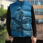 Aboriginal Ocean Dugong Sleeveless Puffer Jacket Dot Art Dreamtime Tree of Life