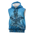 Aboriginal Ocean Dugong Sleeveless Zip Hoodie Dot Art Dreamtime Tree of Life