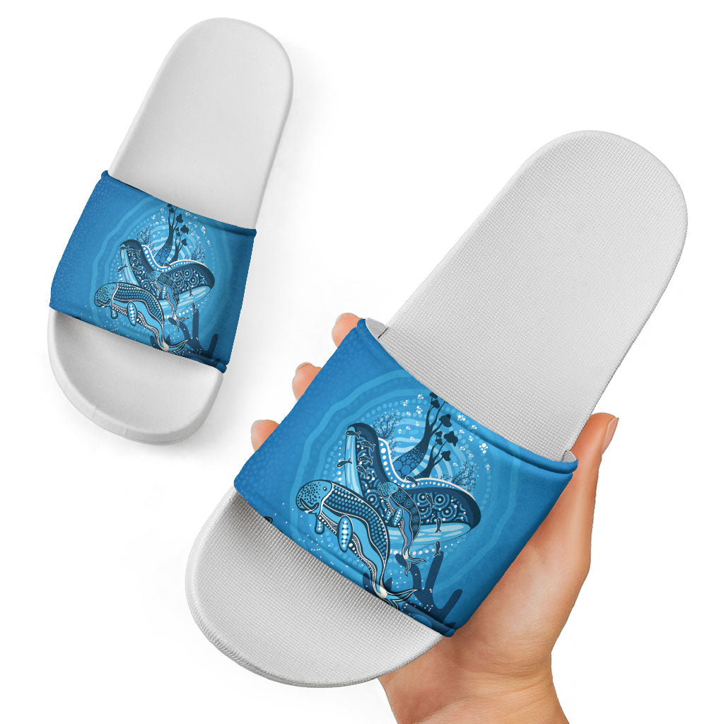 Aboriginal Ocean Dugong Slide Sandals Dot Art Dreamtime Tree of Life