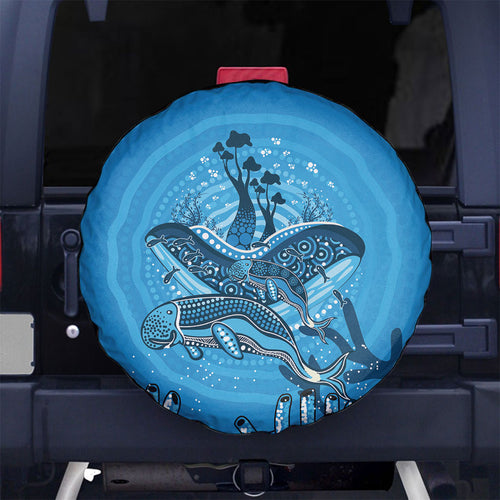 Aboriginal Ocean Dugong Spare Tire Cover Dot Art Dreamtime Tree of Life