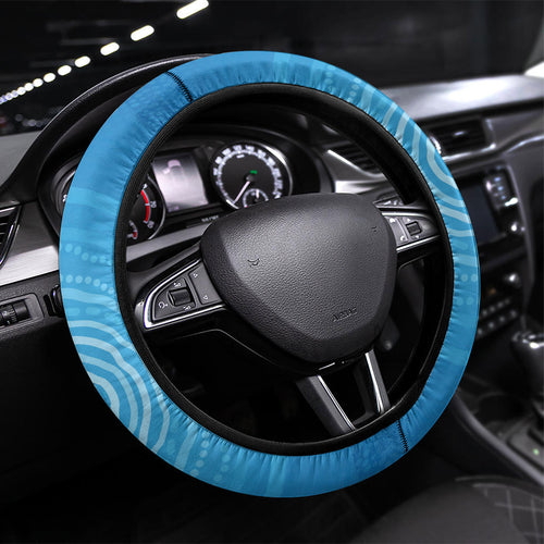 Aboriginal Ocean Dugong Steering Wheel Cover Dot Art Dreamtime Tree of Life