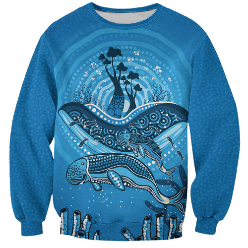 Aboriginal Ocean Dugong Sweatshirt Dot Art Dreamtime Tree of Life