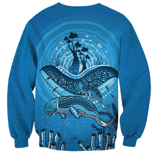 Aboriginal Ocean Dugong Sweatshirt Dot Art Dreamtime Tree of Life