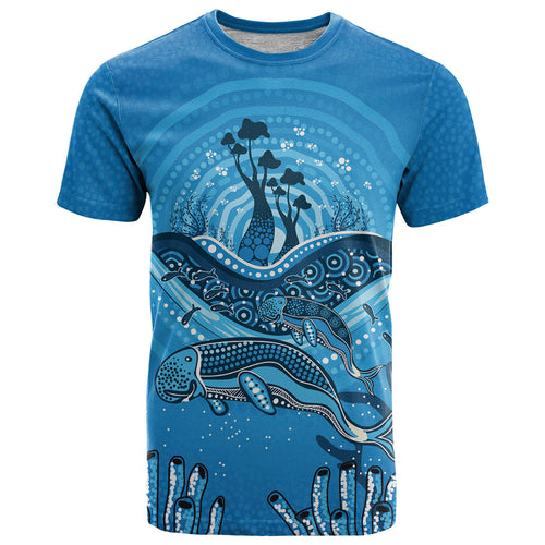 Aboriginal Ocean Dugong T Shirt Dot Art Dreamtime Tree of Life