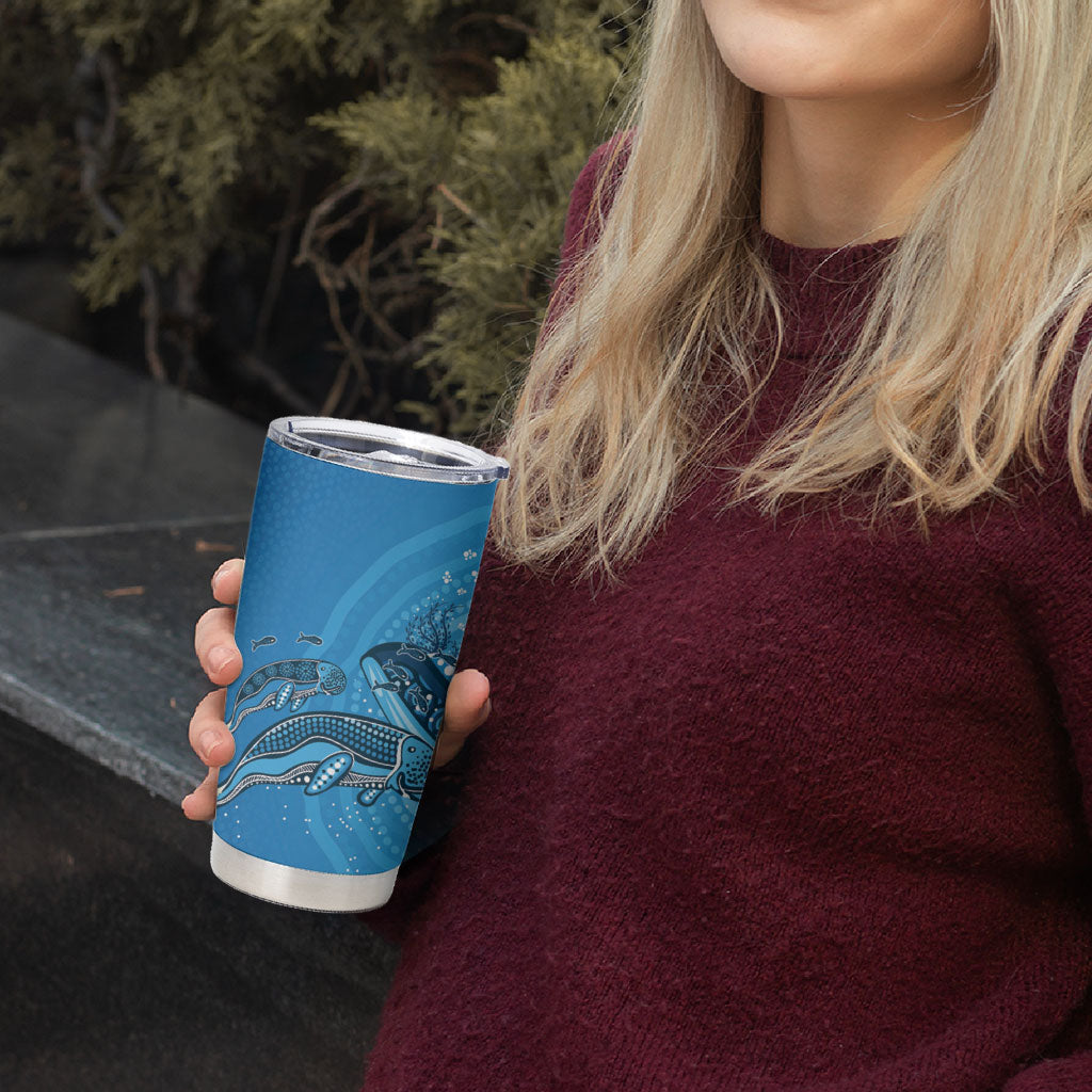 Aboriginal Ocean Dugong Tumbler Cup Dot Art Dreamtime Tree of Life