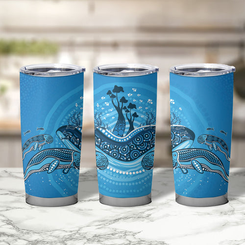 Aboriginal Ocean Dugong Tumbler Cup Dot Art Dreamtime Tree of Life
