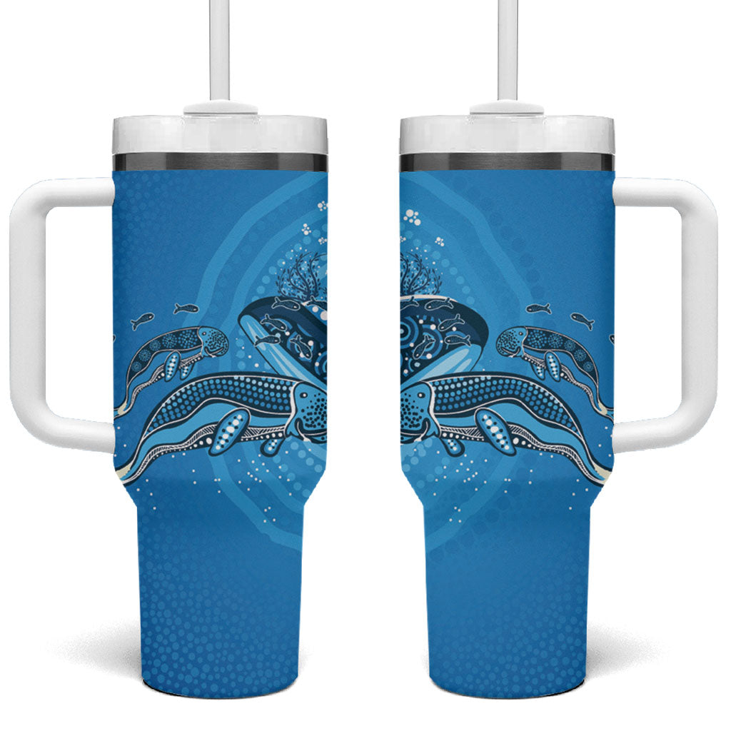 Aboriginal Ocean Dugong Tumbler With Handle Dot Art Dreamtime Tree of Life