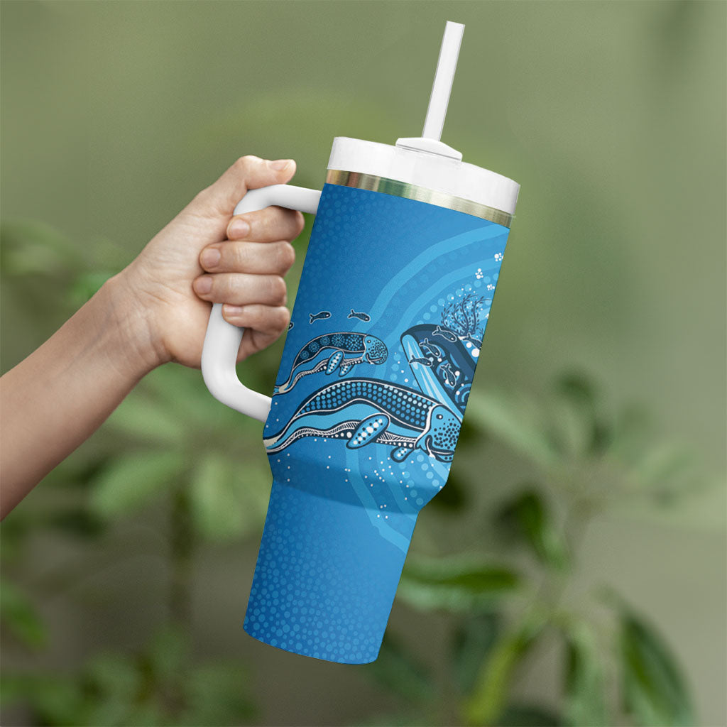 Aboriginal Ocean Dugong Tumbler With Handle Dot Art Dreamtime Tree of Life