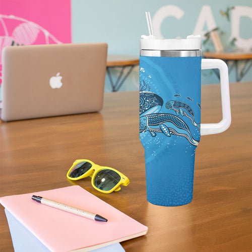 Aboriginal Ocean Dugong Tumbler With Handle Dot Art Dreamtime Tree of Life