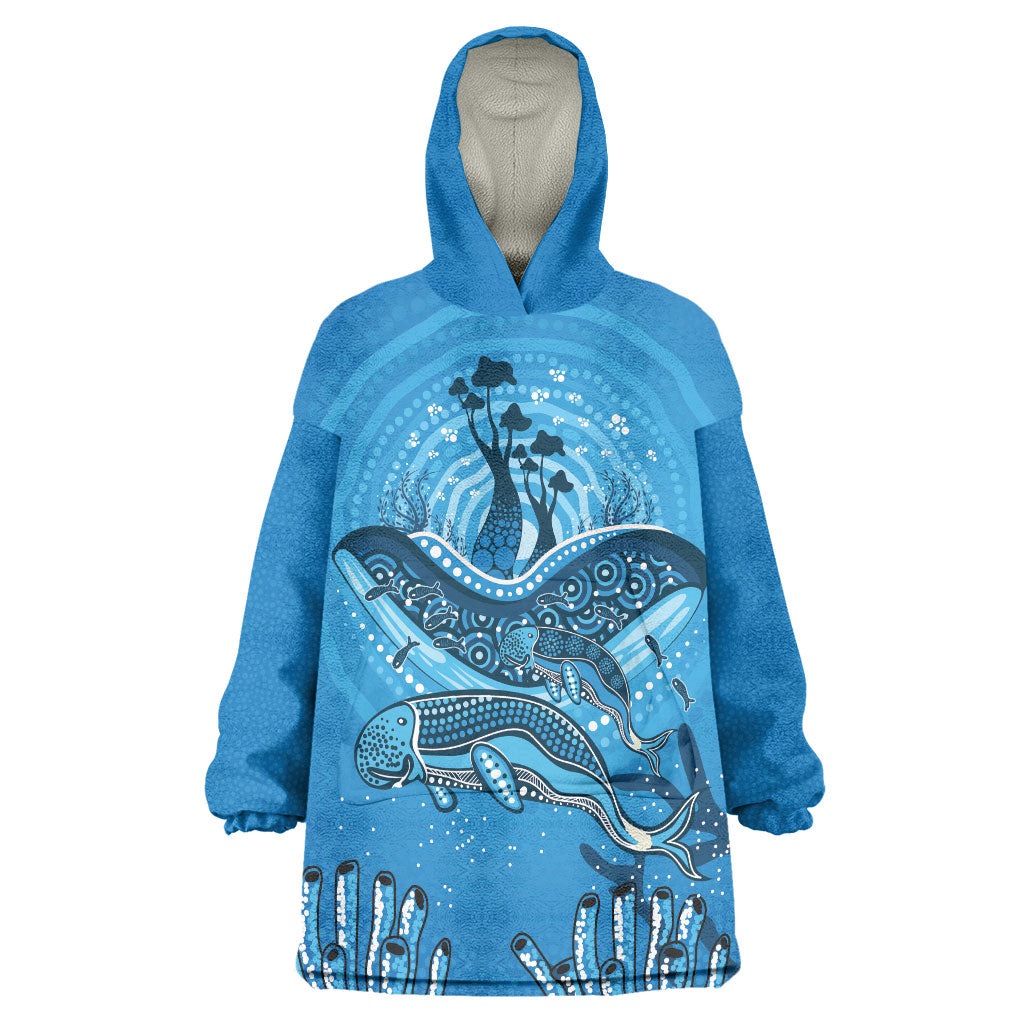 Aboriginal Ocean Dugong Wearable Blanket Hoodie Dot Art Dreamtime Tree of Life