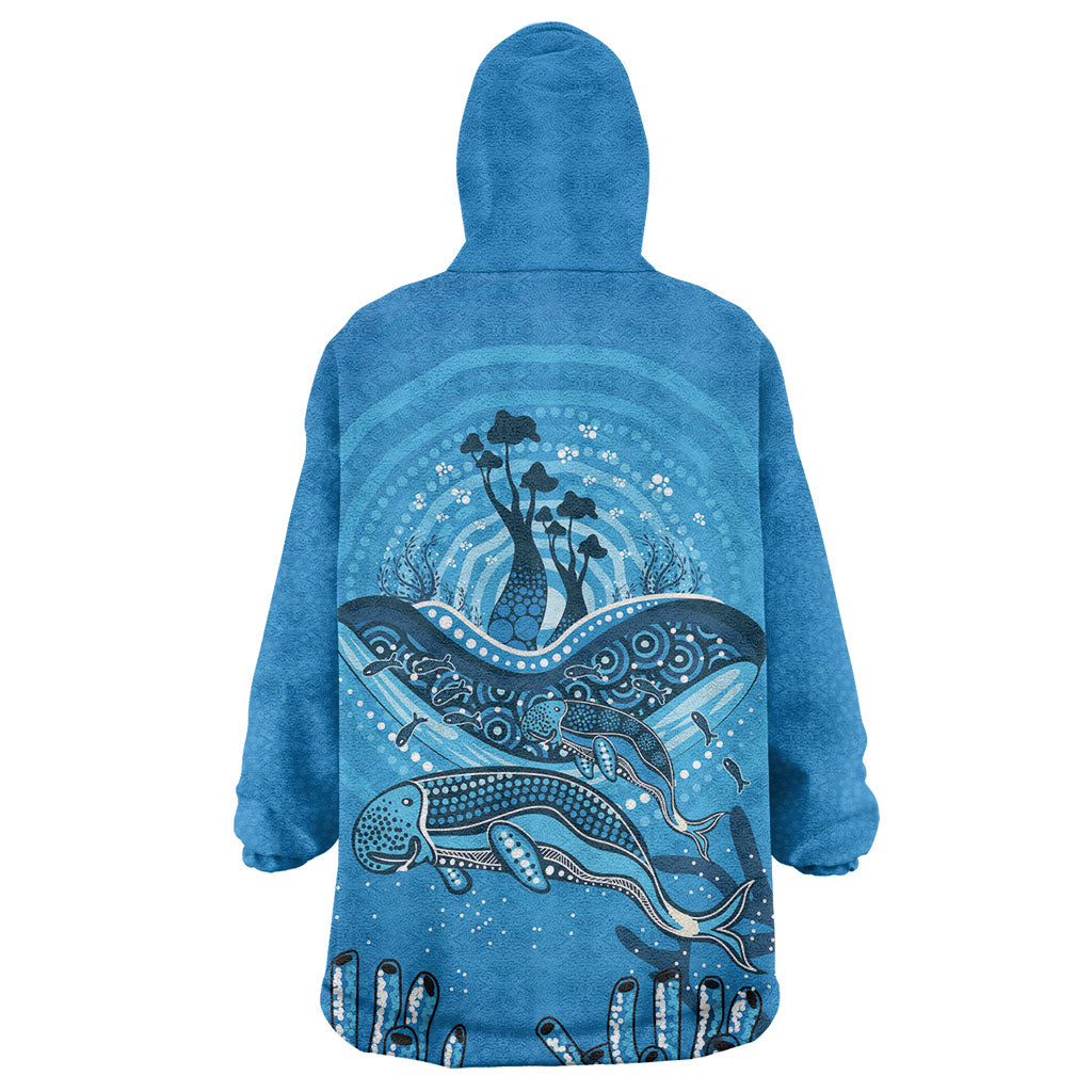 Aboriginal Ocean Dugong Wearable Blanket Hoodie Dot Art Dreamtime Tree of Life
