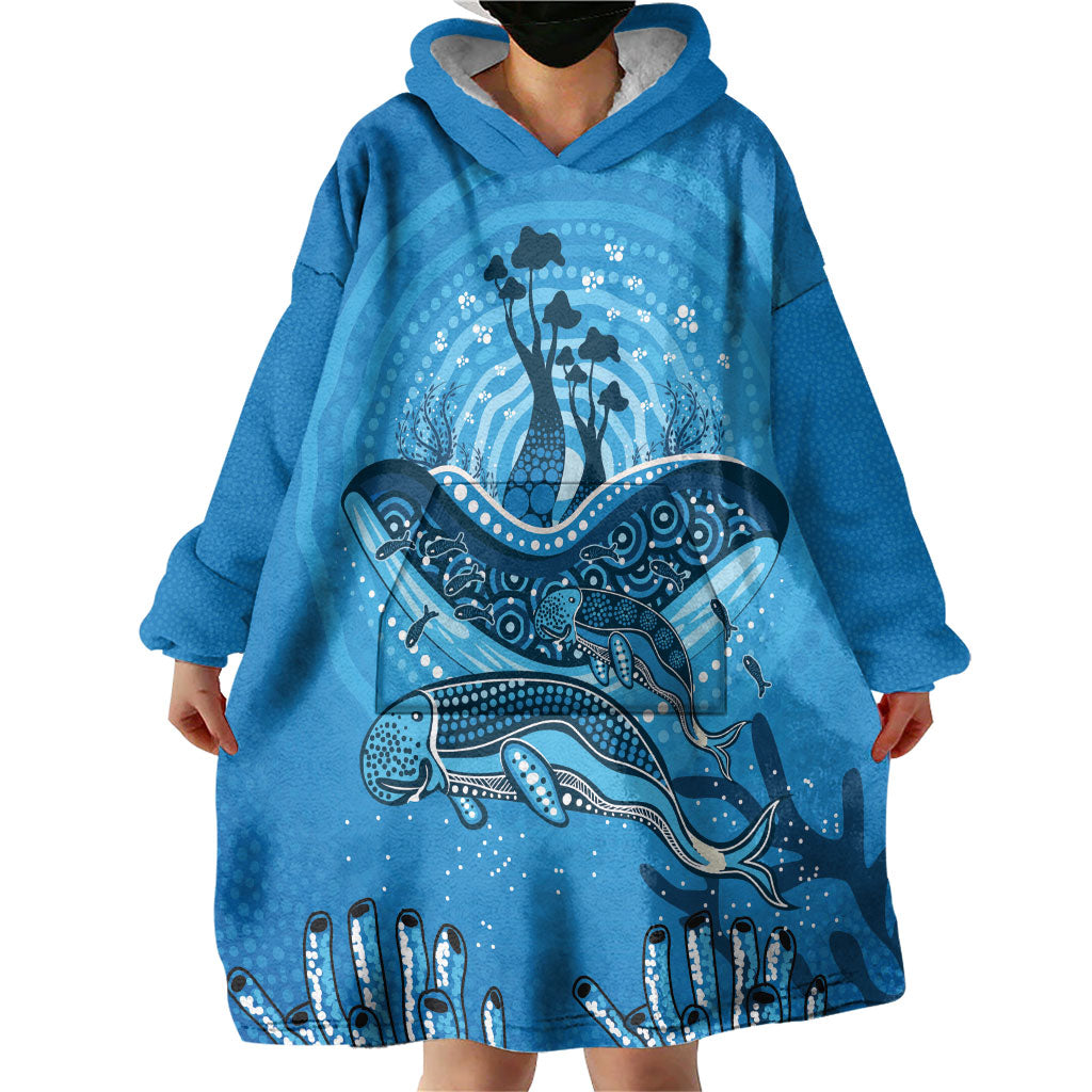 Aboriginal Ocean Dugong Wearable Blanket Hoodie Dot Art Dreamtime Tree of Life