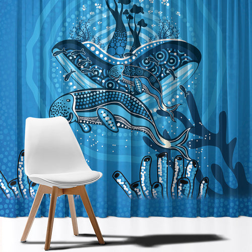 Aboriginal Ocean Dugong Window Curtain Dot Art Dreamtime Tree of Life