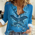 Aboriginal Ocean Dugong Women Casual Shirt Dot Art Dreamtime Tree of Life