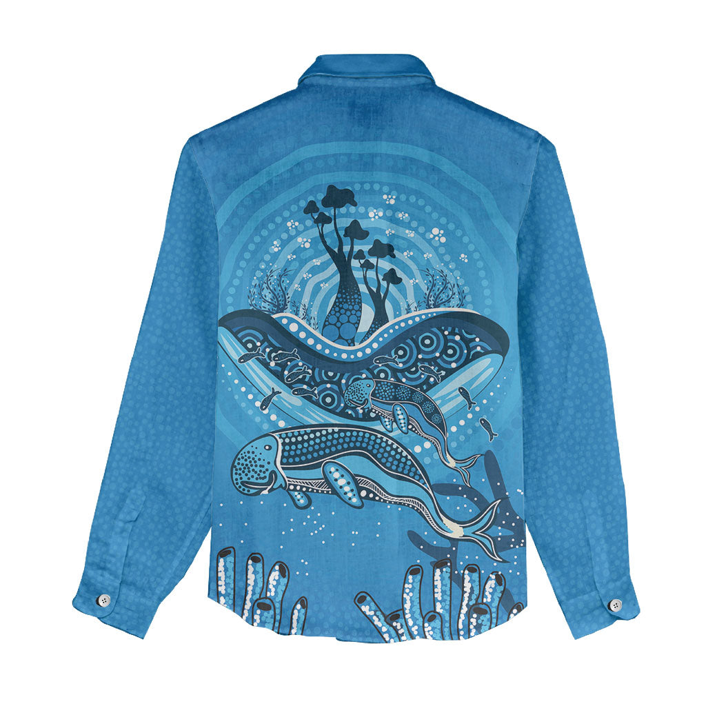 Aboriginal Ocean Dugong Women Casual Shirt Dot Art Dreamtime Tree of Life