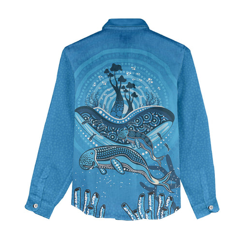 Aboriginal Ocean Dugong Women Casual Shirt Dot Art Dreamtime Tree of Life
