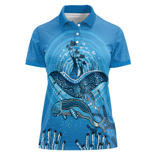 Aboriginal Ocean Dugong Women Polo Shirt Dot Art Dreamtime Tree of Life