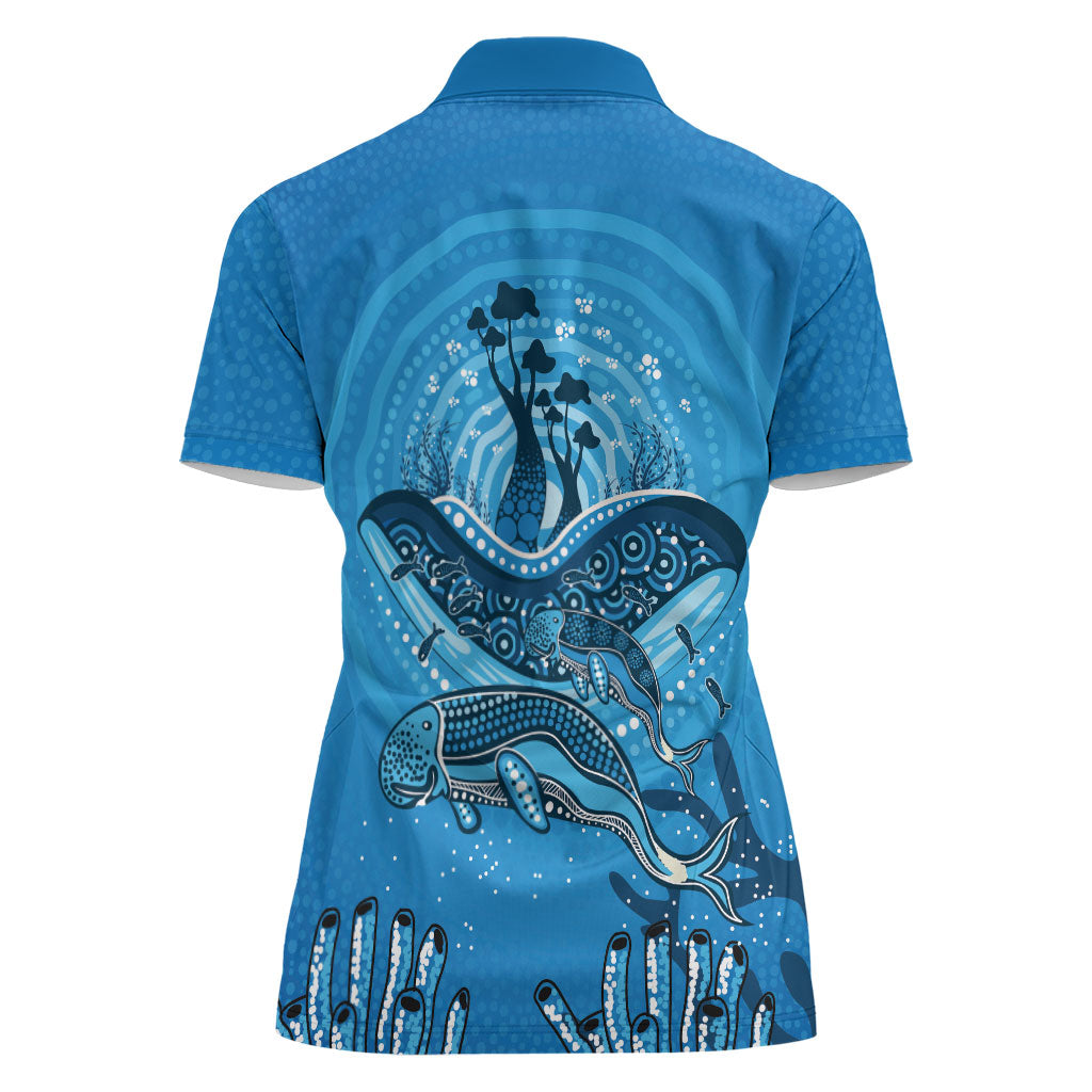 Aboriginal Ocean Dugong Women Polo Shirt Dot Art Dreamtime Tree of Life