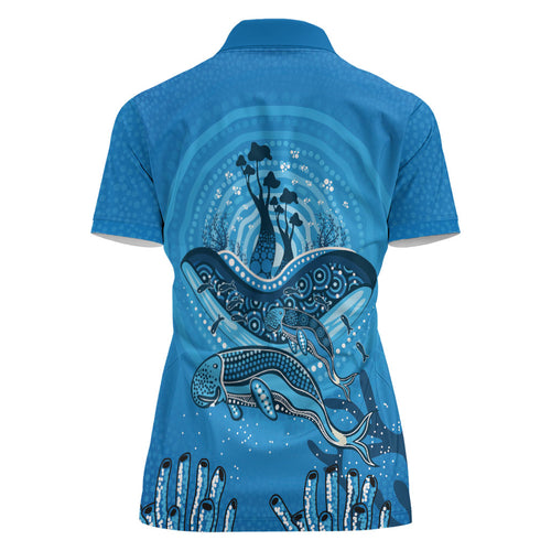 Aboriginal Ocean Dugong Women Polo Shirt Dot Art Dreamtime Tree of Life