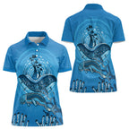 Aboriginal Ocean Dugong Women Polo Shirt Dot Art Dreamtime Tree of Life