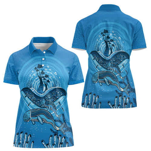 Aboriginal Ocean Dugong Women Polo Shirt Dot Art Dreamtime Tree of Life