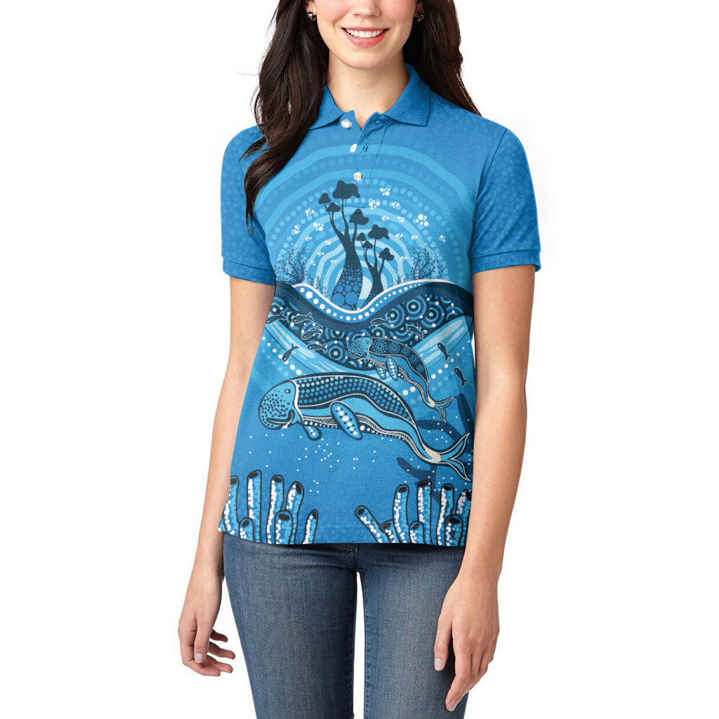 Aboriginal Ocean Dugong Women Polo Shirt Dot Art Dreamtime Tree of Life