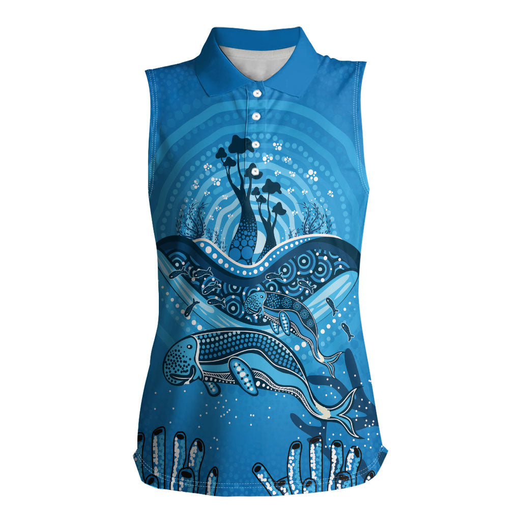 Aboriginal Ocean Dugong Women Sleeveless Polo Shirt Dot Art Dreamtime Tree of Life