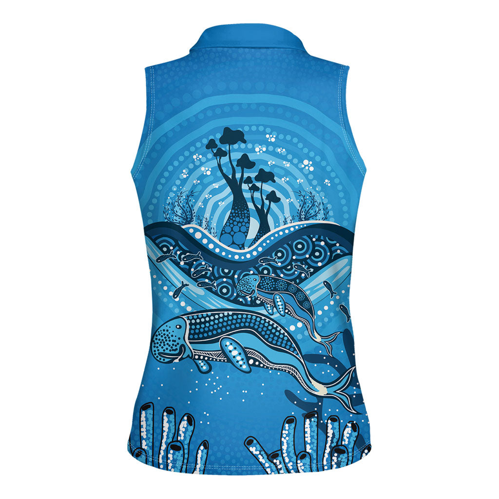 Aboriginal Ocean Dugong Women Sleeveless Polo Shirt Dot Art Dreamtime Tree of Life