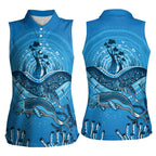 Aboriginal Ocean Dugong Women Sleeveless Polo Shirt Dot Art Dreamtime Tree of Life