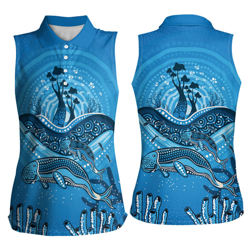 Aboriginal Ocean Dugong Women Sleeveless Polo Shirt Dot Art Dreamtime Tree of Life