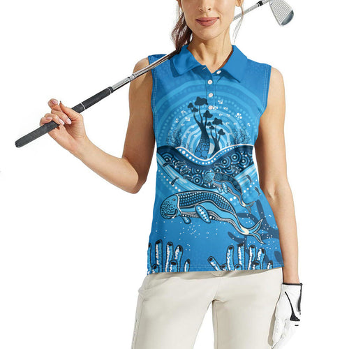 Aboriginal Ocean Dugong Women Sleeveless Polo Shirt Dot Art Dreamtime Tree of Life
