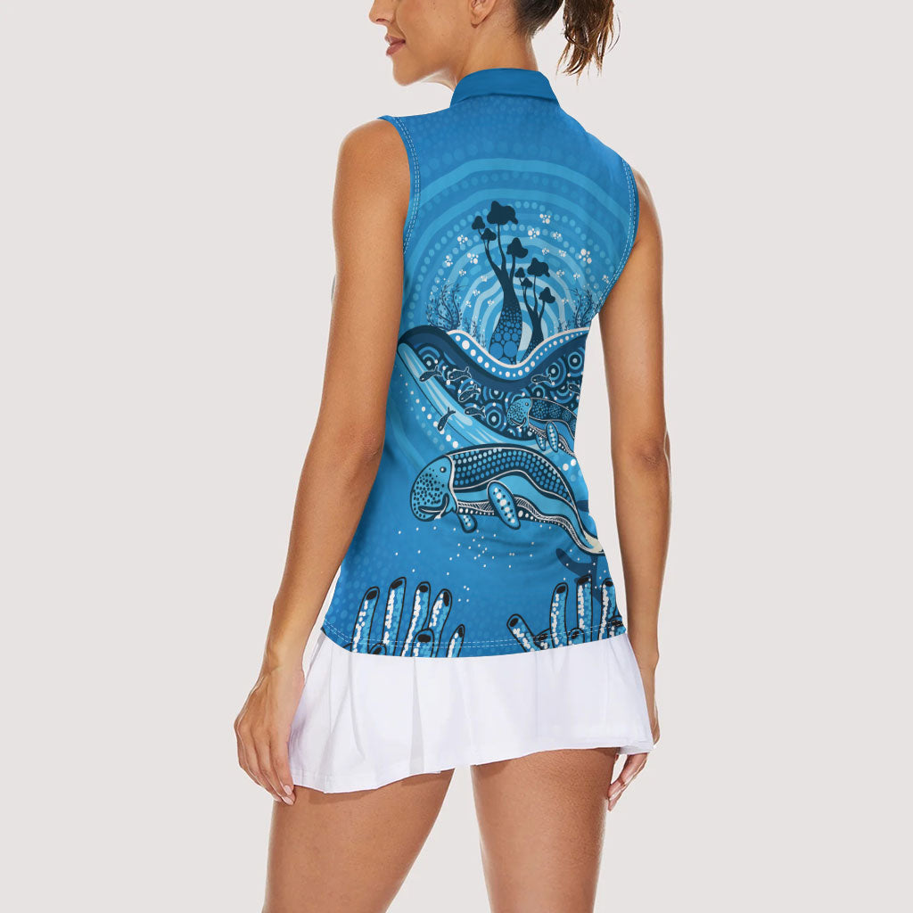 Aboriginal Ocean Dugong Women Sleeveless Polo Shirt Dot Art Dreamtime Tree of Life