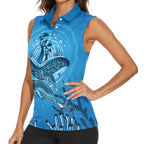 Aboriginal Ocean Dugong Women Sleeveless Polo Shirt Dot Art Dreamtime Tree of Life