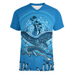 Aboriginal Ocean Dugong Women V-Neck T-Shirt Dot Art Dreamtime Tree of Life
