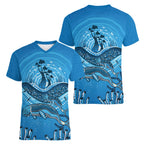 Aboriginal Ocean Dugong Women V-Neck T-Shirt Dot Art Dreamtime Tree of Life