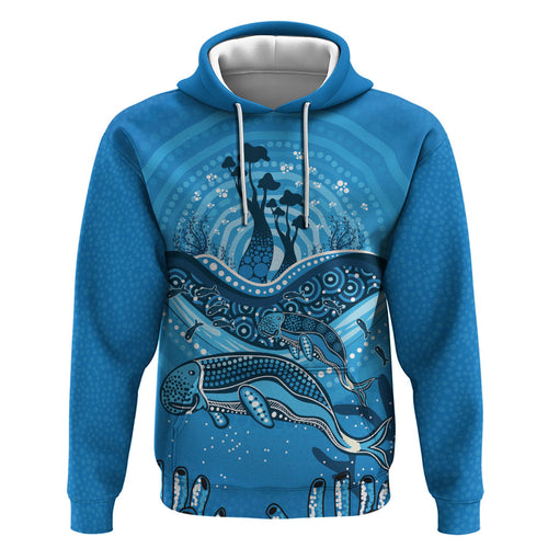 Aboriginal Ocean Dugong Zip Hoodie Dot Art Dreamtime Tree of Life