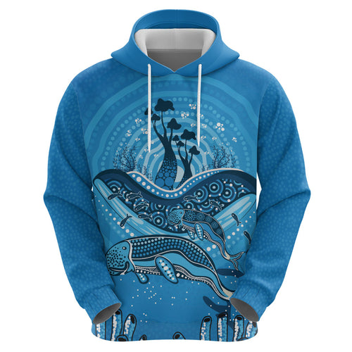 Aboriginal Ocean Dugong Zip Hoodie Dot Art Dreamtime Tree of Life