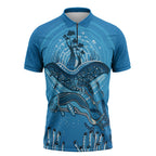 Aboriginal Ocean Dugong Zipper Polo Shirt Dot Art Dreamtime Tree of Life
