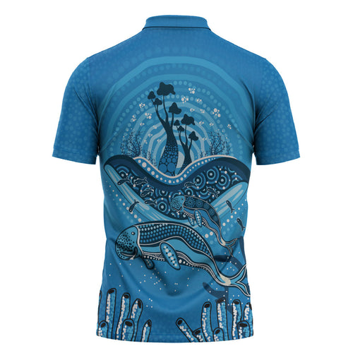 Aboriginal Ocean Dugong Zipper Polo Shirt Dot Art Dreamtime Tree of Life