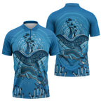Aboriginal Ocean Dugong Zipper Polo Shirt Dot Art Dreamtime Tree of Life