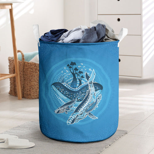 Aboriginal Ocean Whale Laundry Basket Dot Art Dreamtime Tree of Life