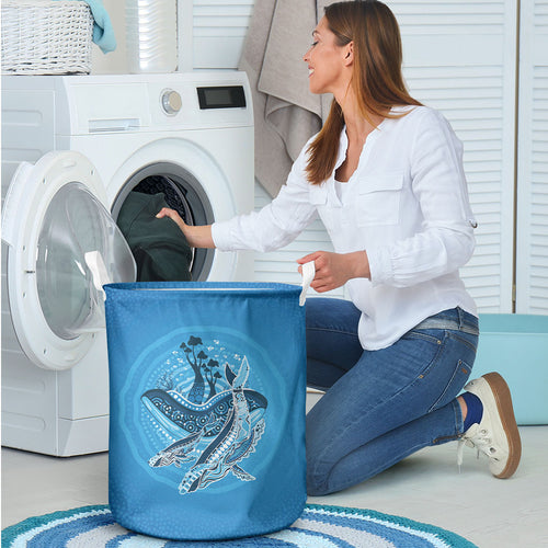 Aboriginal Ocean Whale Laundry Basket Dot Art Dreamtime Tree of Life