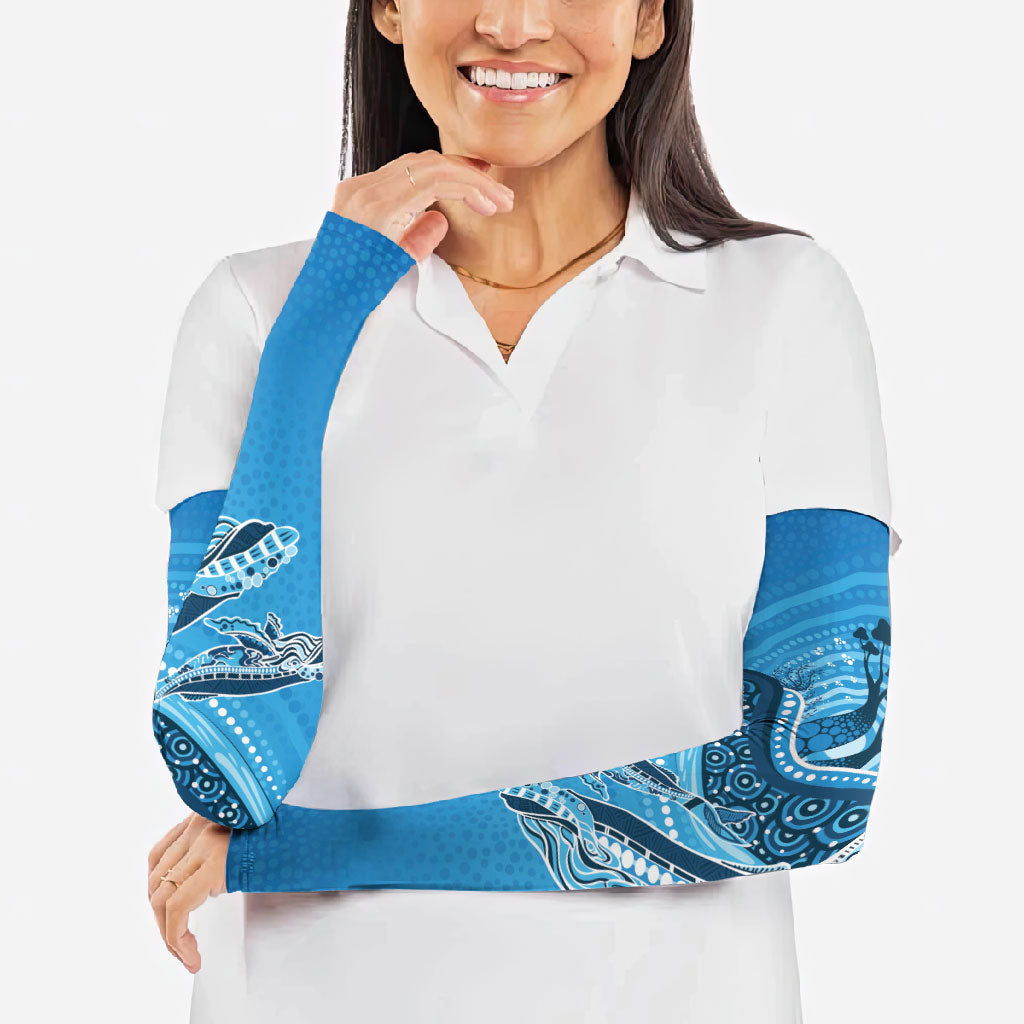 Aboriginal Ocean Whale Arm Sleeves Dot Art Dreamtime Tree of Life