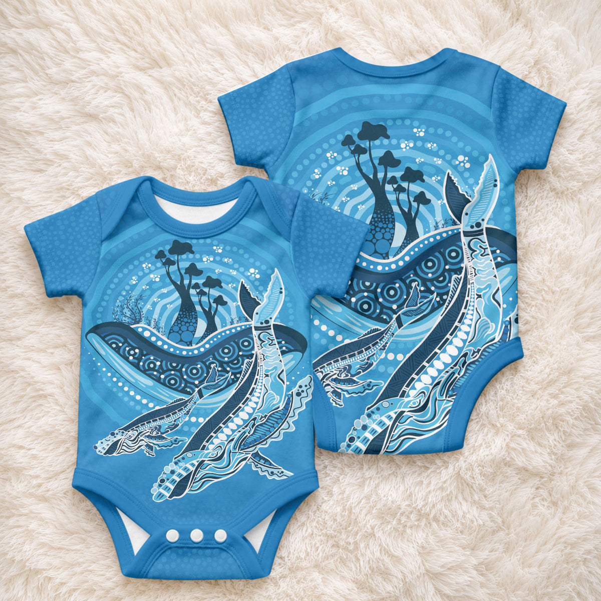 Aboriginal Ocean Whale Baby Onesie Dot Art Dreamtime Tree of Life